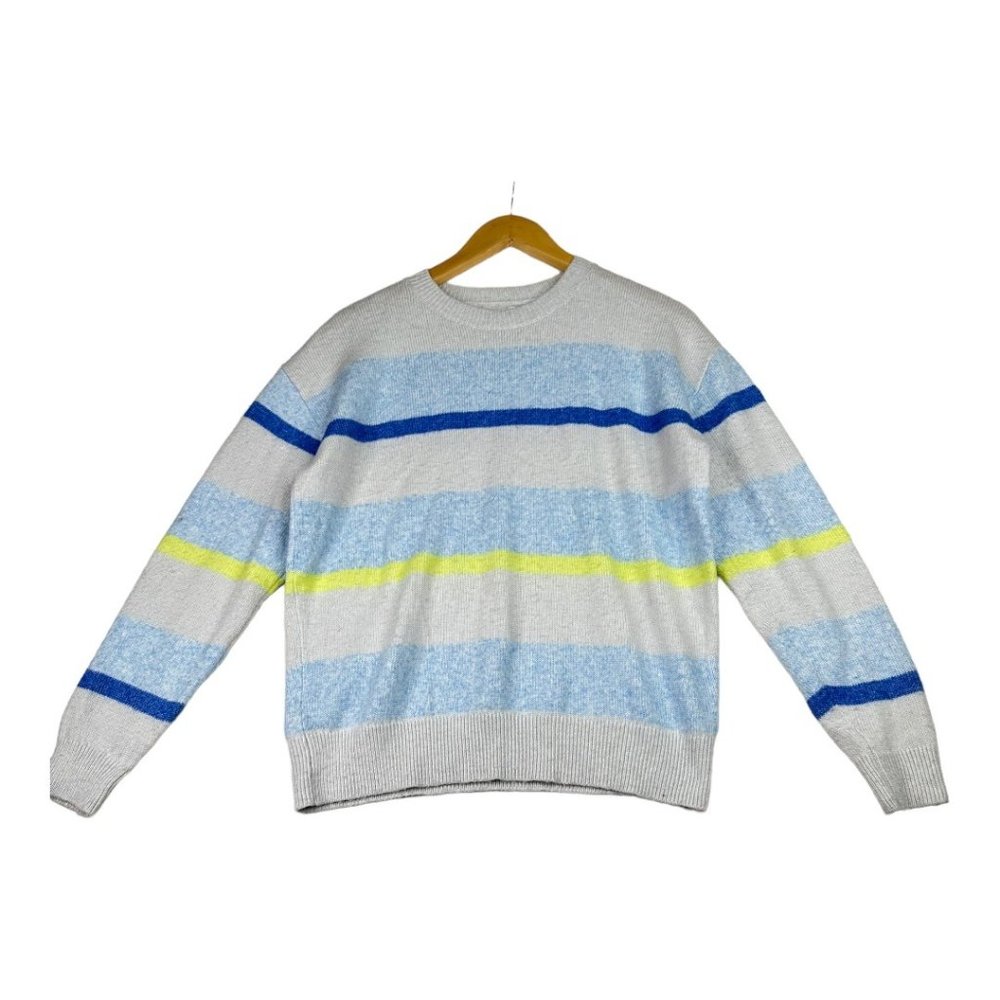 Elizabeth and James Striped Crewneck Sweater sz Small Gray/Blue